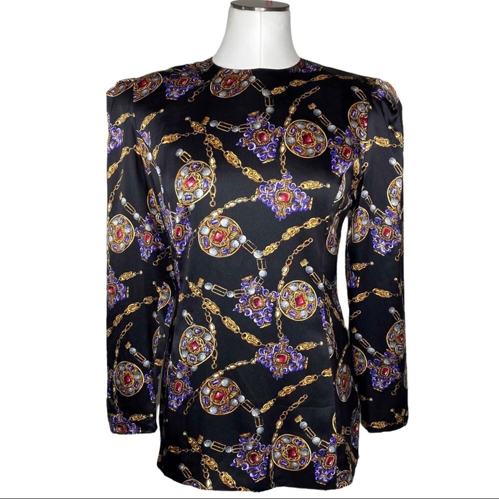 Vintage Ilyssa Maxx Gold Chain and Jewels Print Blouse